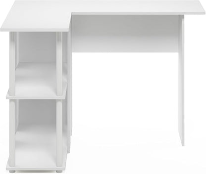 Furinno Abbott L-Shape Desk with Bookshelf, 41.14 (W) x 28.94 (H) x 34.45 (D) inches, White/White