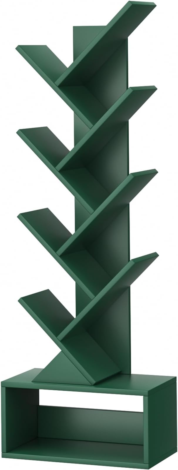 SHEEPAM 9 Tier Tree Bookshelf,Christmas Green Bookcase for Narrow Space, Storage Organizer Floor Standing Bookshelves for Books, Tall Book Case for Home Office, Living Room, Bedroom
