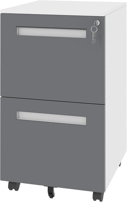 SAWJEC 2 Drawer File Cabinet with Lock, Fully Assembled Filing Cabinet Rolling Printer Stand Under Desk fits Legal/A4/Letter Size, Home Office Storage,18" D x 15" W x 27" H, Grey