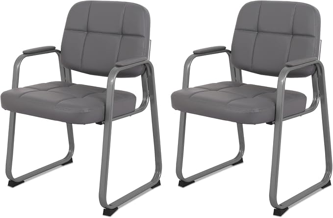 CLATINA Classic Reception Chair with Padded Armrests and Sled Base, Ergonomic Guest Chair for Office Conference Waiting Meeting Room, Grey (2 Pack)