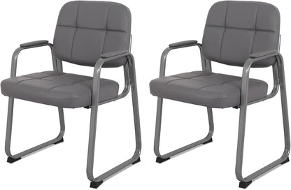 CLATINA Classic Reception Chair with Padded Armrests and Sled Base, Ergonomic Guest Chair for Office Conference Waiting Meeting Room, Grey (2 Pack)