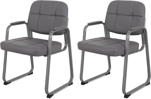 CLATINA Classic Reception Chair with Padded Armrests and Sled Base, Ergonomic Guest Chair for Office Conference Waiting Meeting Room, Grey (2 Pack)