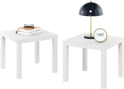 Furinno Classic Homey Square Parsons Side End Table, Set of 2, White