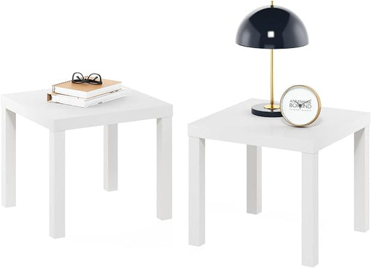 Furinno Classic Homey Square Parsons Side End Table, Set of 2, White