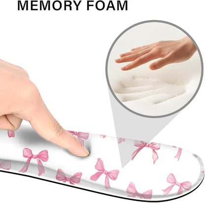 Desk Pad and Keyboard Wrist Rest, Large Mouse Pad + Keyboard Pad+Mouse Wrist Support, Non-Slip Desk Mat Protector for Office, Home 31.5×11.8 Inches Pink Bow