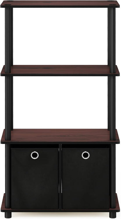 Furinno NW889DC/BK Go Green 4-Tier Multipurpose Storage Rack w/Bins, Dark Cherry/Black