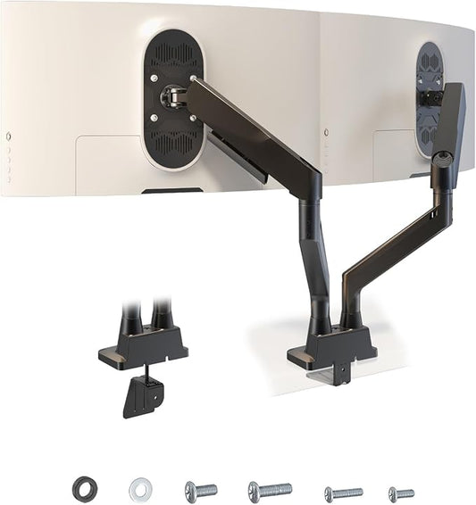 Dual Monitor Arm – fits 17-35 inch Heavy Duty Flat/Curved Monitors, Full Motion Adjustable Gas Spring Arms Hold 35.2 lbs per Arm with Clamp & Grommet Desk Mount, VESA 75/100mm, Black