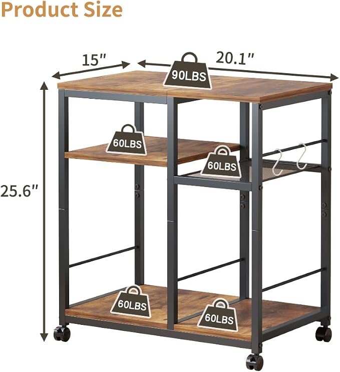 Furist Printer Stand with Storage, Mobile Printer Table for Home Office, Desktop Shredder Shelf with Wheels, Rolling Cart Computer Tower Stand