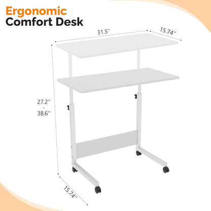 VINGLI Portable Computer Workstation, Standing Desk Adjustable Height, Small Computer Desk w/Rolling, Sit Stand Laptop Desk TV Tray for Bed Sofa Hospital Reading Eating, White, 31.5"