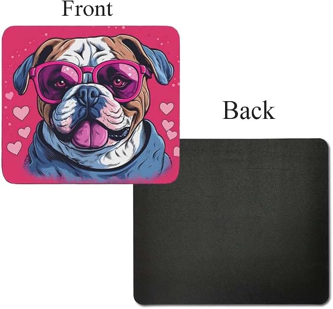 Pink Mousepad Glamour Dog Bulldog Mouse Pad for Home Office Gaming Working Desk Computer Desktop Accessories Non-Slip Rubber Mousepad for Dog Lovers