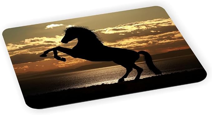 Gold Sunset with Horse Silhouettte - Ultra Thin Non-Slip Mouse Pad Mousepad for use with Laptops, Macbooks, Travel