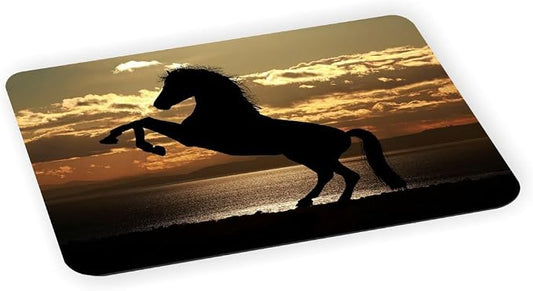 Gold Sunset with Horse Silhouettte - Ultra Thin Non-Slip Mouse Pad Mousepad for use with Laptops, Macbooks, Travel