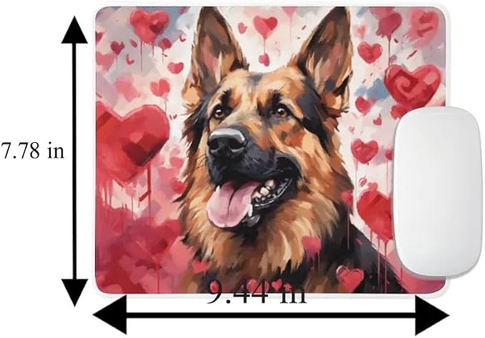 German Shepherd Mouse Pad Dog with Red Hearts Pattern Non-Slip Rubber Mouse Pad Puppy in Love Mouse Pad for Home Office Work Desk Computer Desktop Laptop for Dog Lovers