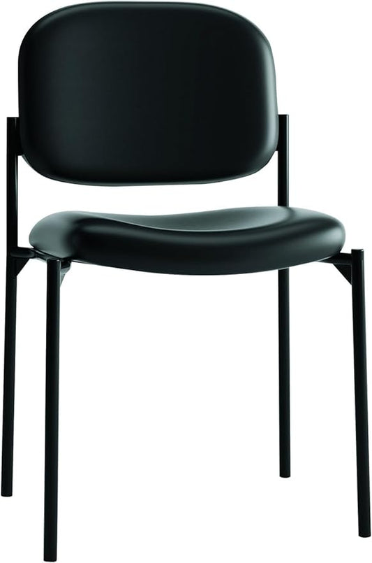 HON Scatter Guest Office Chair, Armless Leather Seating for Waiting Rooms, Lobbies, Conference Areas, and Offices, Stackable Side Chair for Reception and Training Spaces, Black