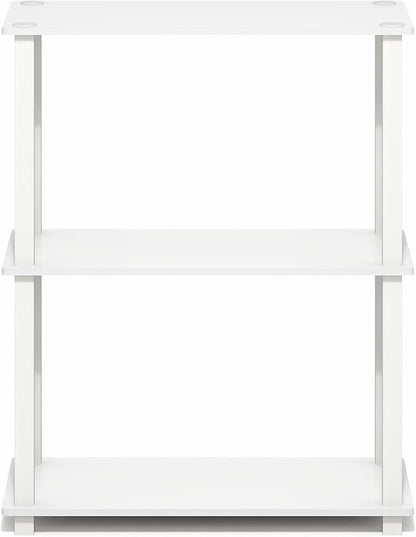 Furinno Turn-S-Tube Storage Shelves, 3-Tier Book Shelf, Corner Shelf, Toolless Open Frame Standing Shelves, for Organization and Storage, Living Room, Garage, Home Office, White