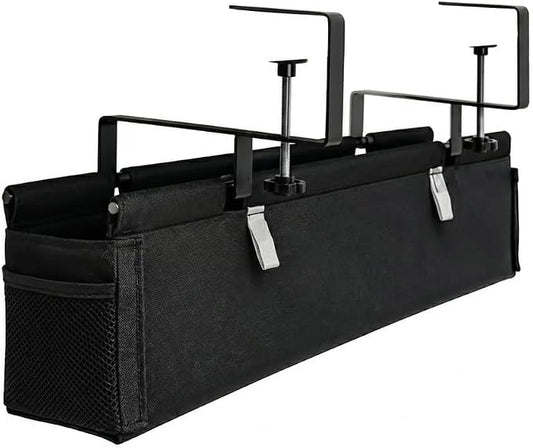 Large Under Desk Cable Management Tray, 28", Black Standing Under Cable | No Drill, Fabric Cord Organizer with Reinforced Base, Clamp Mount Wire Management, For Office/Home & Standing Desk