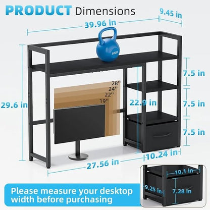 Marbrasse Desk Shelf with Drawer, 40" Desk Hutch for Computer Monitor, Desk Shelf for top of Desk, Wooden Desktop Bookshelf Storage Rack for Home Office Dorm - Black