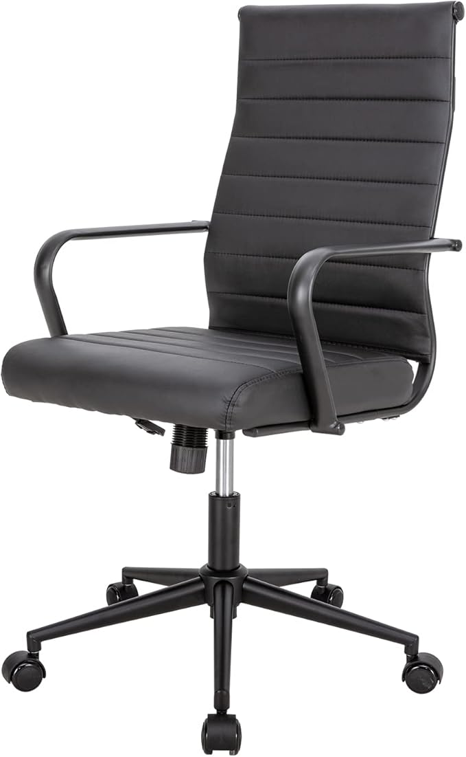 Okeysen Black Office Chair, Ergonomic Leather Modern Office Chair, Executive Ribbed Height Adjustable Swivel Rolling Chair for Home Office.