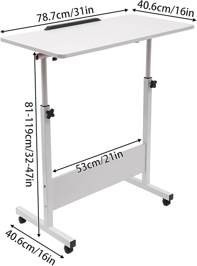 Small Mobile Standing Desk, 31" L×16" W Mobile Office Table, Rolling Laptop Table with 180° Flip, 32-47in Adjustable Height Desk for Small Spaces Home Offices