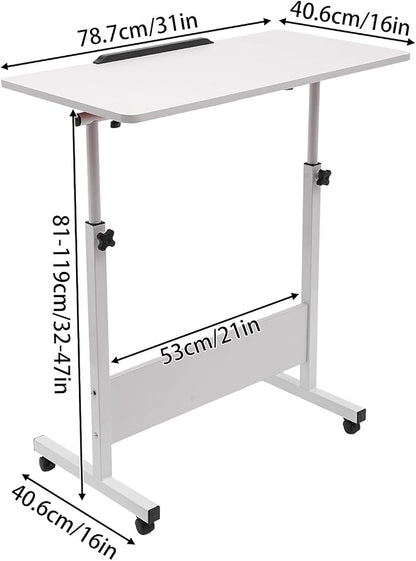 Small Mobile Standing Desk, 31" L×16" W Mobile Office Table, Rolling Laptop Table with 180° Flip, 32-47in Adjustable Height Desk for Small Spaces Home Offices