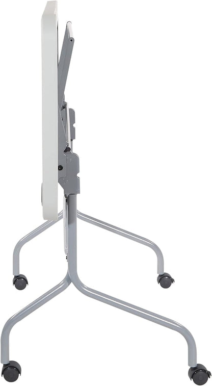 Office Star Resin Multipurpose Flip Training Table with Locking Casters for Home or Office, 4 Feet Light Gray