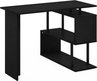 Furinno Moore L-Shape Computer Desk with 3-Tier Shelves, Americano
