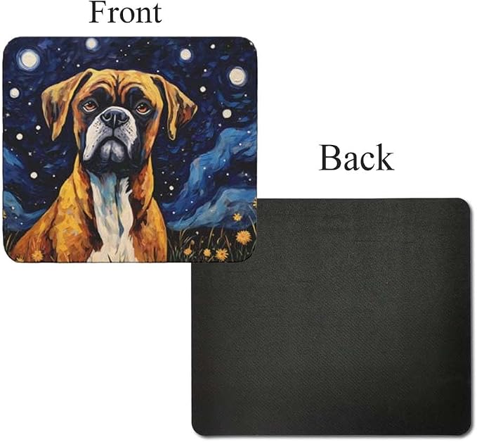 Tubbie Prints Starry Night Boxer Dog Mouse Pad for Home Office Gaming Working Desk Computer Desktop Accessories Non-Slip Rubber Mouse Pad for Dog Lovers (Boxer)