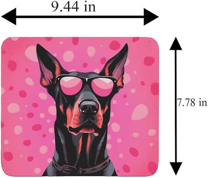Pink Mousepad Glamour Dog Doberman Pinscher Mouse Pad for Home Office Gaming Working Desk Computer Desktop Accessories Non-Slip Rubber Mousepad for Dog Lovers