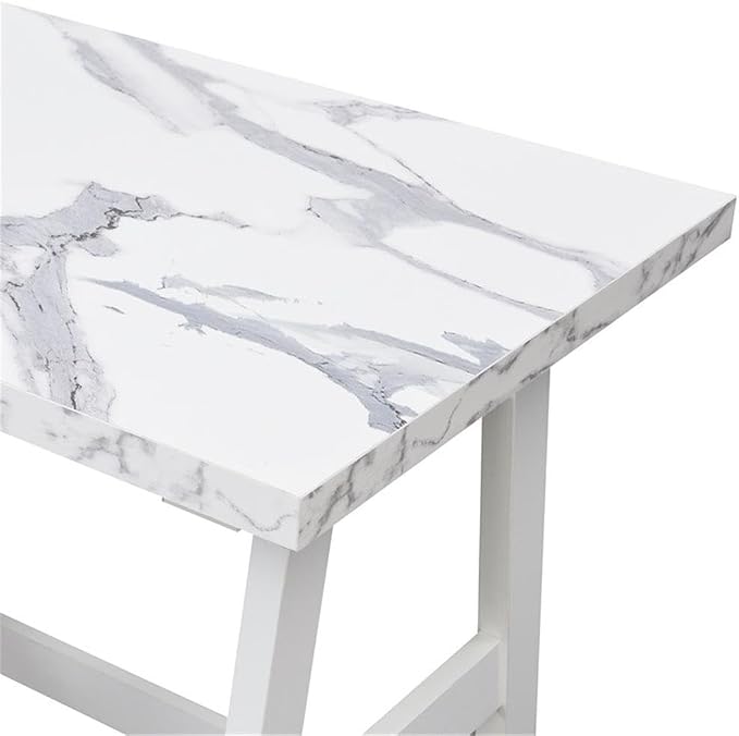 Convenience Concepts Designs2Go Trestle Desk 47" - Modern Desk or Vanity with Shelves, for Office, Dorm, Living Room, White Faux Marble/White