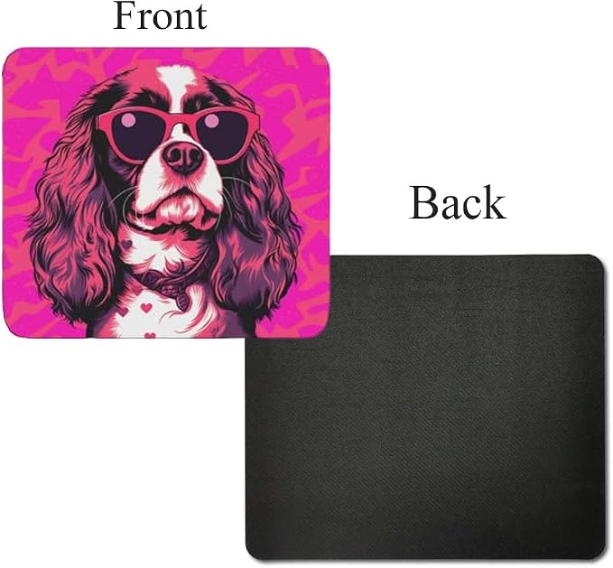 Pink Mousepad Glamour Dog Charles Spaniel Mouse Pad for Home Office Gaming Working Desk Computer Desktop Accessories Non-Slip Rubber Mousepad for Dog Lovers