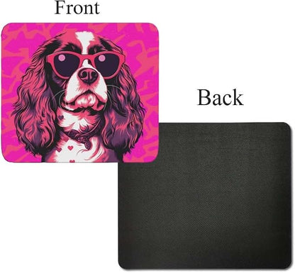 Pink Mousepad Glamour Dog Charles Spaniel Mouse Pad for Home Office Gaming Working Desk Computer Desktop Accessories Non-Slip Rubber Mousepad for Dog Lovers