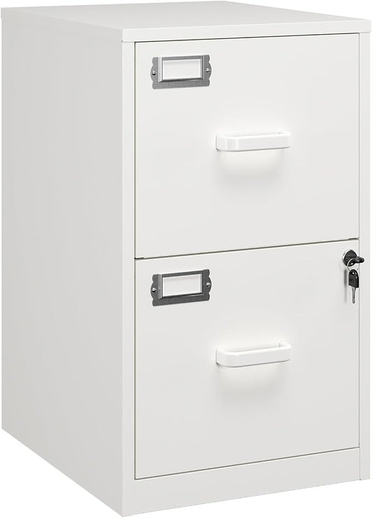 RAVIGIN 2 Drawer File Cabinet with Lock,Metal File Cabinets for Home Office, Under Desk File Cabinet for A4/Letter/Legal Size (White)