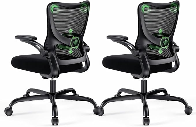 Marsail Ergonomic Office Chair Desk Chair with 3D PU Armrests and Adjustable Lumbar Support Breathable Mesh Chair Executive Rolling Swivel Comfy Task Chair for Home Office Gaming，Pack of 2