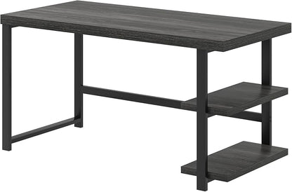 FOLUBAN 47 Inch Computer Desk with Storage Shelves, Modern Home Office Desk, Small Study Writing Desk Gaming Table Workstation for Bedroom Living Room, Industrial Dark Gray