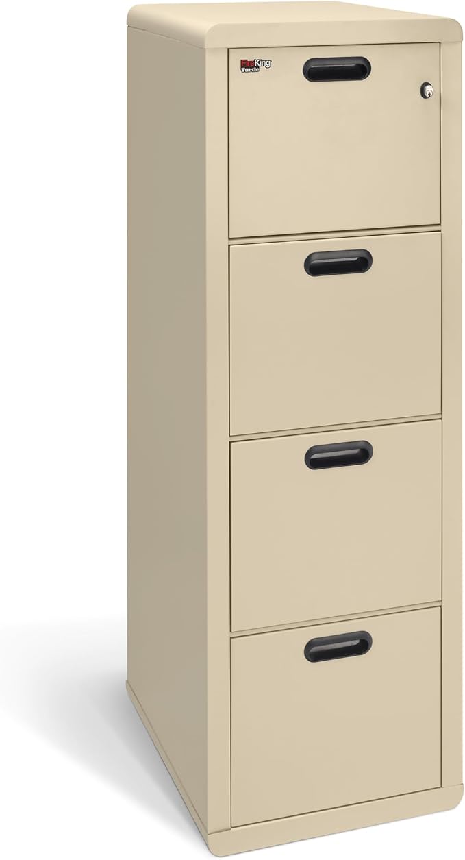 FireKing Turtle Contour - 4 Drawer Fire Safe File Cabinet with Key Lock, 1 Hour Fire Rated - UL Rated & Water Resistant Home Safe - Made in the USA Legal & Letter Filing Cabinet - Parchment