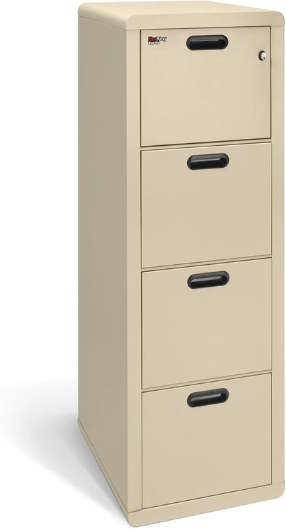 FireKing Turtle Contour - 4 Drawer Fire Safe File Cabinet with Key Lock, 1 Hour Fire Rated - UL Rated & Water Resistant Home Safe - Made in the USA Legal & Letter Filing Cabinet - Parchment