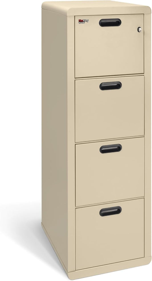 FireKing Turtle Contour - 4 Drawer Fire Safe File Cabinet with Key Lock, 1 Hour Fire Rated - UL Rated & Water Resistant Home Safe - Made in the USA Legal & Letter Filing Cabinet - Parchment