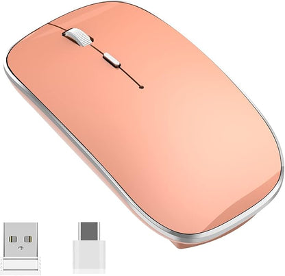 Halpilt Wireless Mouse Chargeable Portable Silent USB-A and USB-C Dual Mode Wireless Mouse 3 Adjustable DPI for Laptop, Mac, Android, PC (Q23S Orange)