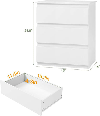 Bamjoy White Nightstand with 3 Drawers, Beside Table for Bedroom, Small Side Table Storage Cabinet Night Stand for Home Office, 18.0W x 14.0D x 24.8H Inches