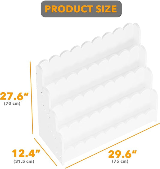 SpaceAid 4-Tier Scalloped Bookshelf, Montessori Bookcase for Toddlers, Wooden Book Shelf Organizer Display Furniture for Kids Rooms, Playroom, Nursery and Classroom, 29.6“ Wide, White