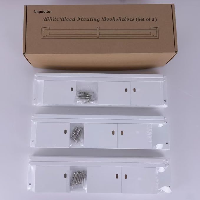 White Nursery Bookshelves,32Inch, Floating Nursery Shelves - Set of 3 - Book Shelf Organizer for Baby Nursery Room Decor, Wall Shelves for Kitchen Spice Rack, Pine
