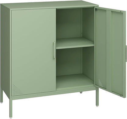 Steehoom Metal Storage Cabinet with Adjustable Shelf, 2 Door Locker Cabinet Buffet Sideboard for Kitchen Pantry, Dining Room, Office, Entryway, Bar (Green, 31.5" D x 15.75" W x 35.43" H)