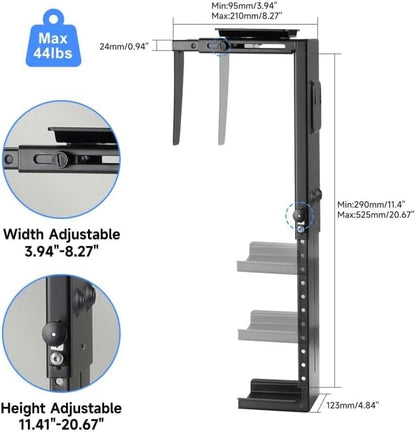 Suptek Adjustable Under Desk and Wall PC Mount,3.74 to 8.26 inch Wide Computer Case CPU Hanger Holder 360 Degree Rotatable Under-Desk PC Hanging Stand Holder Mount (ZJJ001)