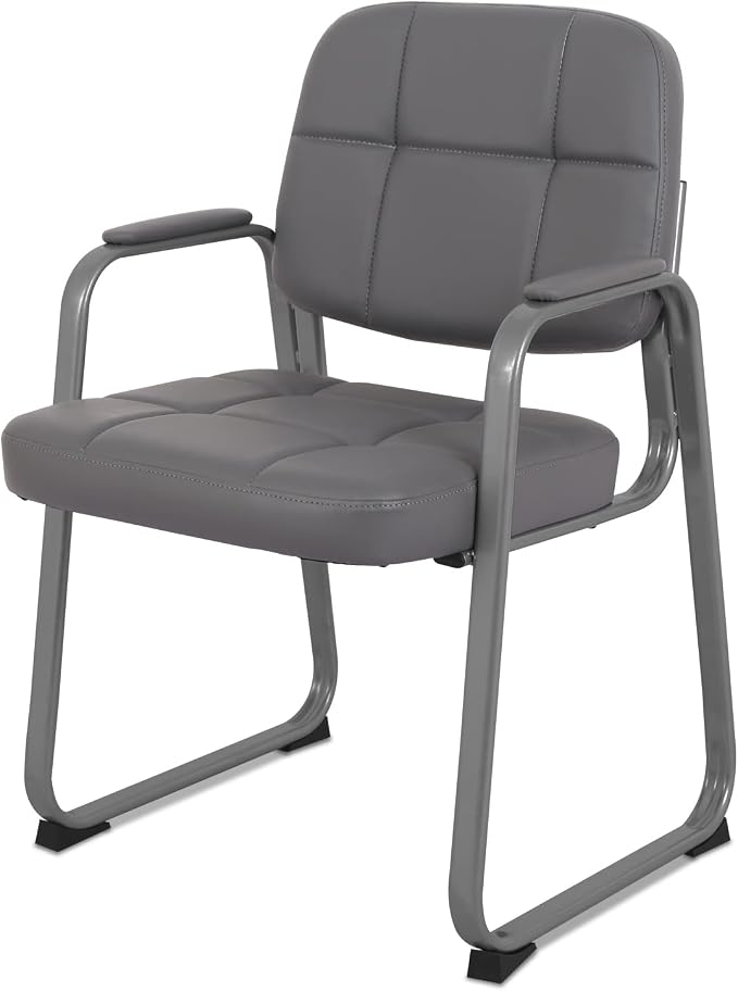 CLATINA Classic Reception Chair with Padded Armrests and Sled Base, Ergonomic Guest Chair for Office Conference Waiting Meeting Room, Grey (1 Pack)