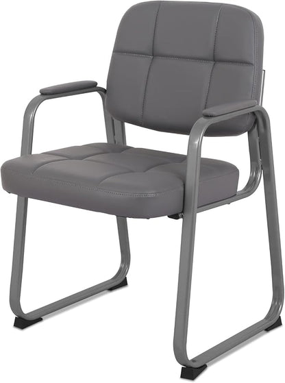 CLATINA Classic Reception Chair with Padded Armrests and Sled Base, Ergonomic Guest Chair for Office Conference Waiting Meeting Room, Grey (1 Pack)