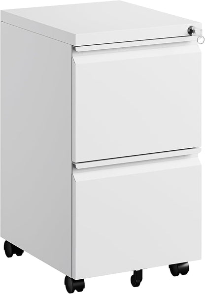 PEUKC 2 Drawers Mobile File Cabinet with Lock, Under Desk Rolling File Cabinet for Home Office, Organizes Letter Legal A4 Files, White(Pre-Assembled)