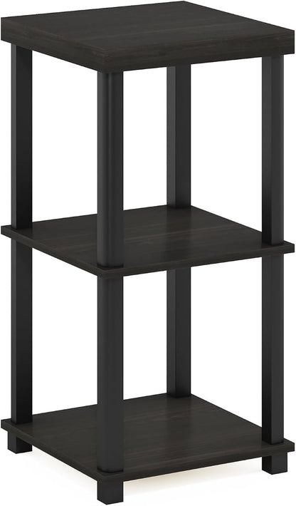 Furinno Turn-N-Tube Side Table, 3-Tier Thick Tabletop End Table with Open Shelf, Toolless Assembly Night Stand, Bedside Table, for Living Room, Bedroom, Espresso