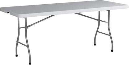Office Star Resin Rectangle Center-Folding Portable Table for Picnics, Camping, and Tailgating, 6 Feet