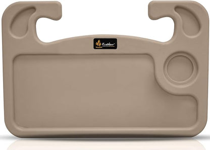 EcoNour 2 in 1 Car Steering Wheel Desk (Beige) | Steering Wheel Tray for Laptop, Eating, Drinks | Rectangular ABS Car Tray with Pen Holder & Cup Holder
