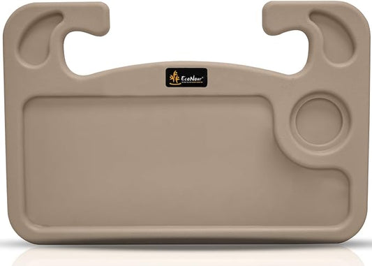 EcoNour 2 in 1 Car Steering Wheel Desk (Beige) | Steering Wheel Tray for Laptop, Eating, Drinks | Rectangular ABS Car Tray with Pen Holder & Cup Holder